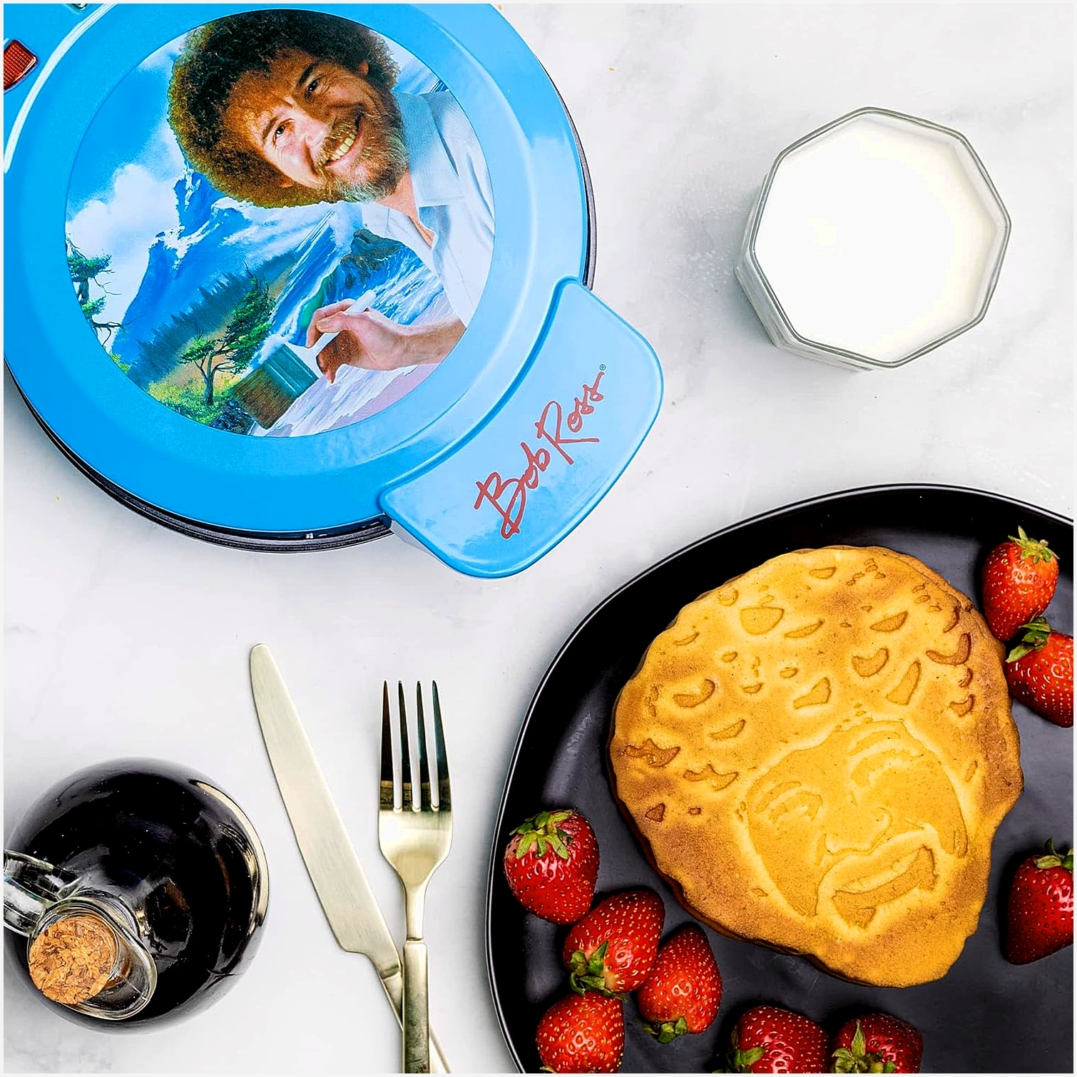 Uncanny Brands Bob Ross Waffle Maker Bobs Iconic Face on Your Waffles